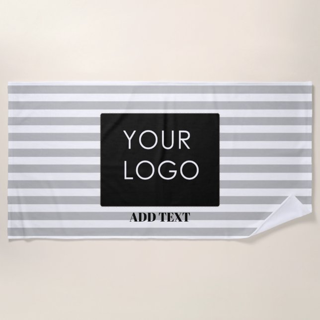 Add Your Logo Custom Business grey Stripes  Beach Towel (Front)