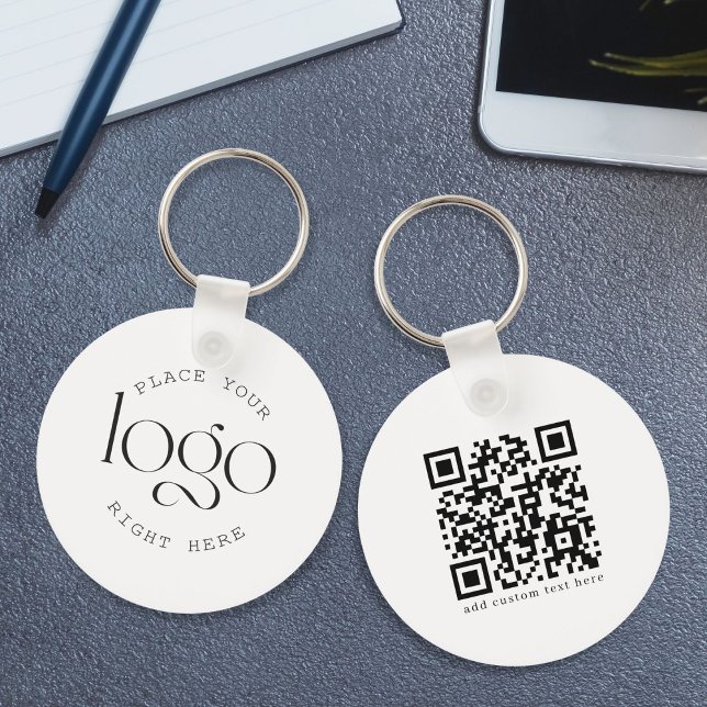 Add Your Logo Custom Business Promotional White Key Ring (add your own logo qr code personalized keychain)