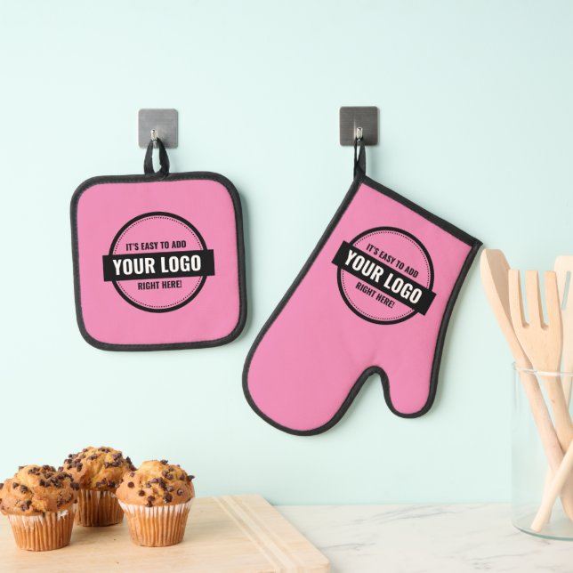 Add Your Logo Custom Small Businesses Oven Mitt & Pot Holder Set (Insitu(Hanging))