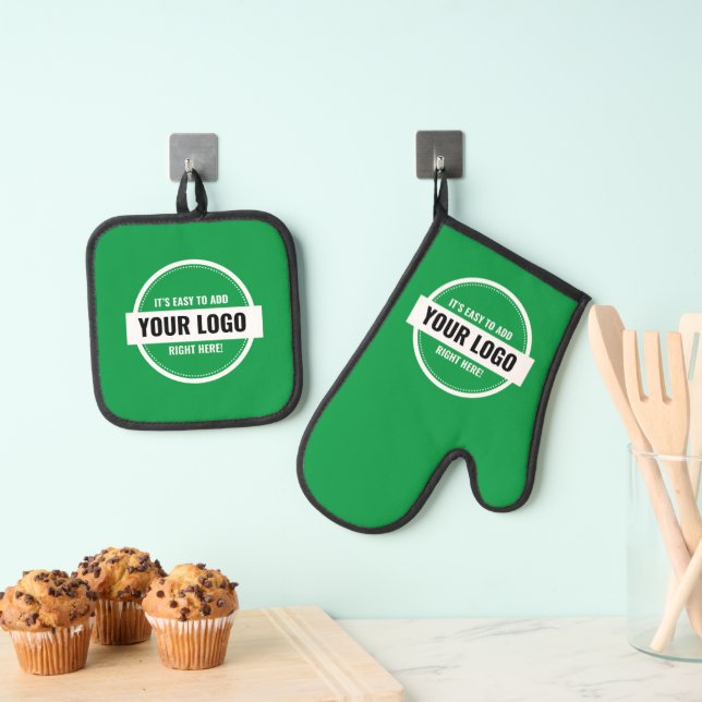 Add Your Logo Custom Small Businesses Oven Mitt & Pot Holder Set (Insitu(Hanging))