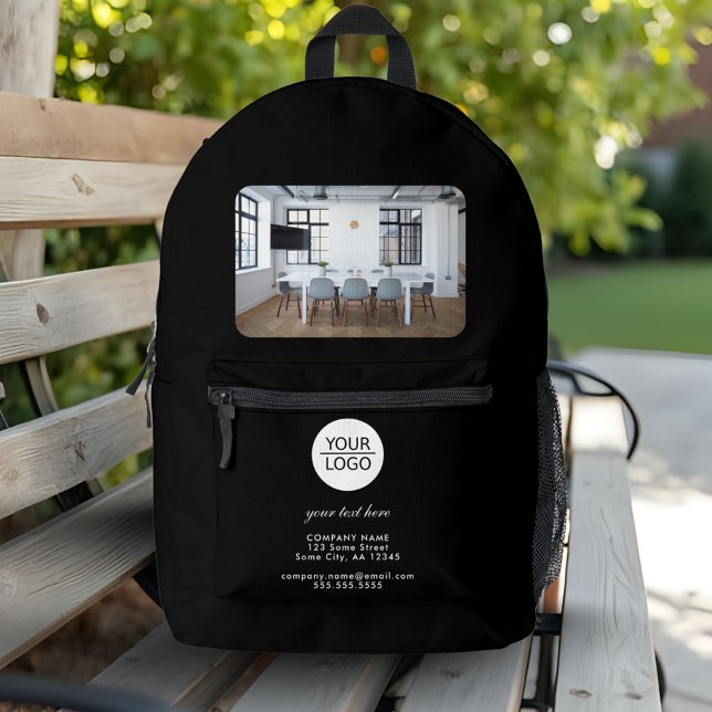 Add your Logo Custom Text Black Company Photo  Printed Backpack (Creator Uploaded)