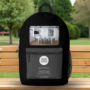 Add your Logo Custom Text Black Company Photo  Printed Backpack