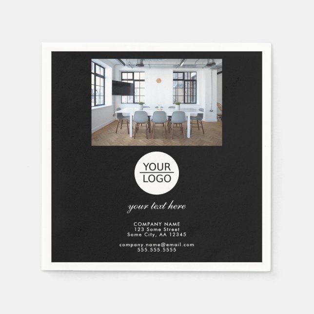 Add your Logo Custom Text Black Promotion Photo Napkin (Front)