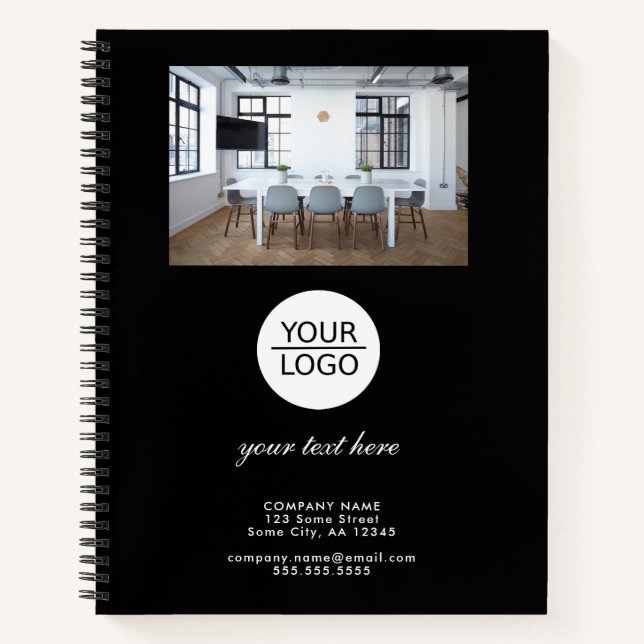 Add your Logo Custom Text Black Promotion Photo  Notebook (Front)