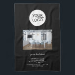 Add your Logo Custom Text Company Photo Black Tea Towel<br><div class="desc">Add your Logo with a Custom Text Company Photo Promotion Black Kitchen Towel. Add your photo,  logo and customise the text,  company name,  address and contact information. Business promotion or giveaway for your clients and business partners.</div>