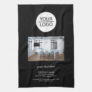 Add your Logo Custom Text Company Photo Black Tea Towel