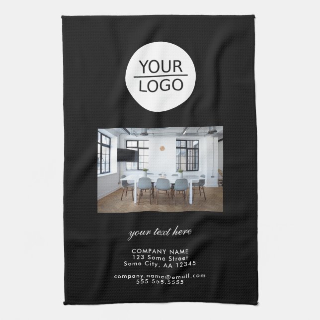 Add your Logo Custom Text Company Photo Black Tea Towel (Vertical)