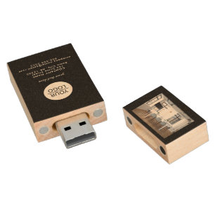 Add your Logo Custom Text Company Photo Black  Wood USB Flash Drive
