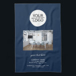 Add your Logo Custom Text Company Photo Blue Tea Towel<br><div class="desc">Add your Logo with a Custom Text Company Photo Promotion Blue Kitchen Towel. Add your photo,  logo and customise the text,  company name,  address and contact information. Business promotion or giveaway for your clients and business partners.</div>
