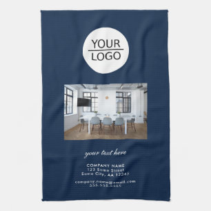 Add your Logo Custom Text Company Photo Blue Tea Towel