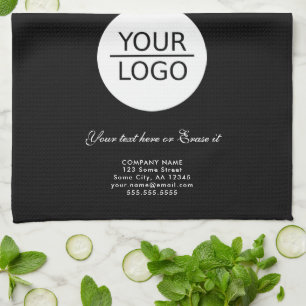 Add your Logo Custom Text Company Promotion Black  Tea Towel