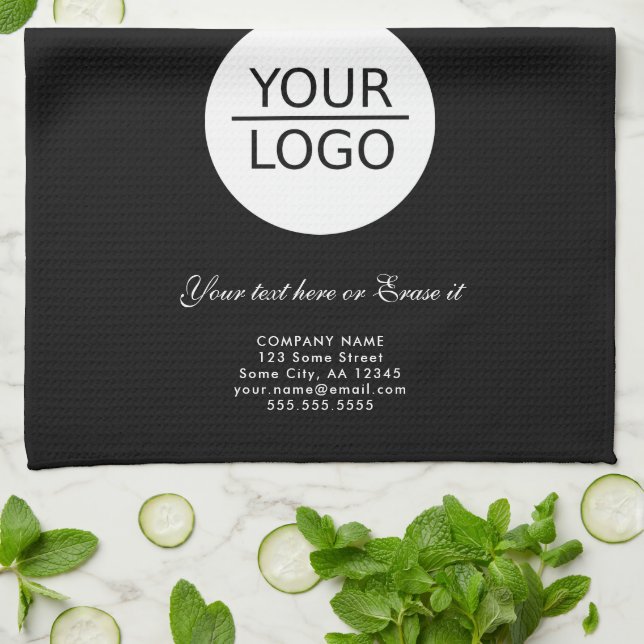 Add your Logo Custom Text Company Promotion Black  Tea Towel (Folded)