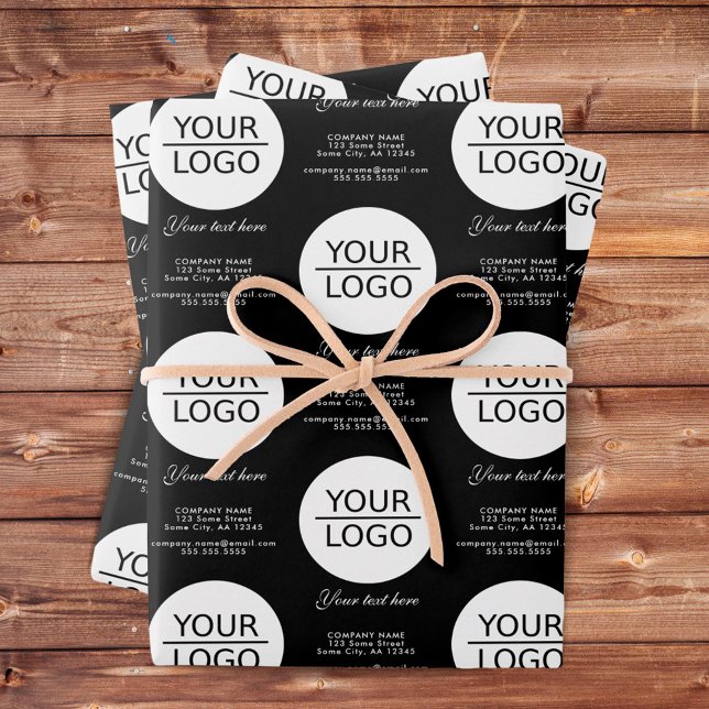 Add your Logo Custom Text Company Promotion Black  Wrapping Paper Sheet (Creator Uploaded)
