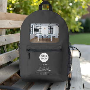 Add your Logo Custom Text Grey Company Photo  Printed Backpack