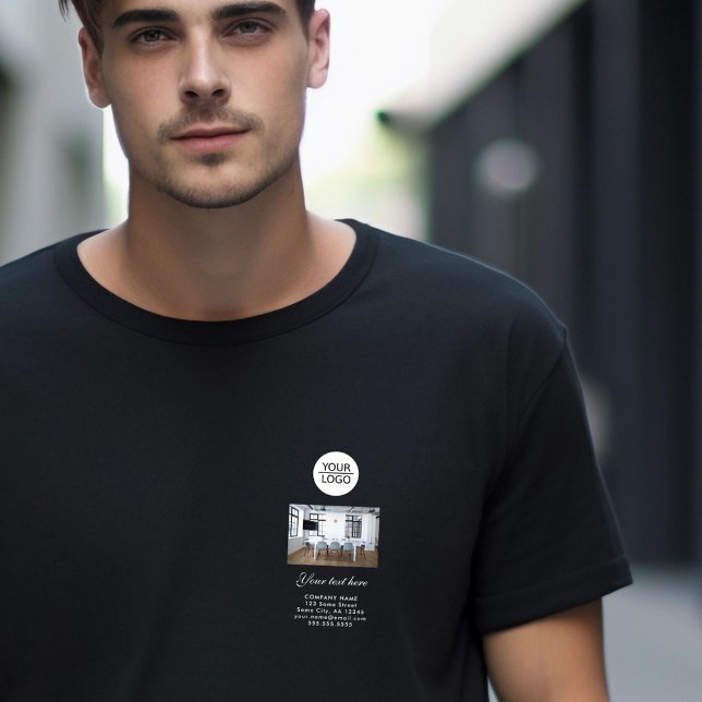 Add your Logo Custom Text Photo Promotion Black T-Shirt (Creator Uploaded)