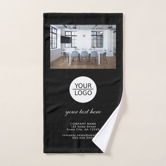 Add your Logo Custom Text Promotion Photo Black Hand Towel (Hand Towel)