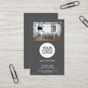 Add your Logo Custom Text Promotion Photo Grey Business Card