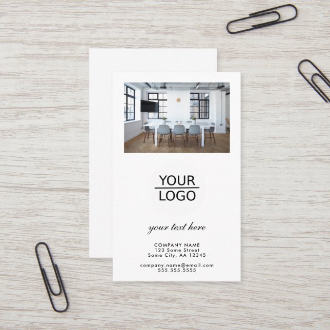 Add your Logo Custom Text Promotion Photo White Business Card (Front/Back In Situ)