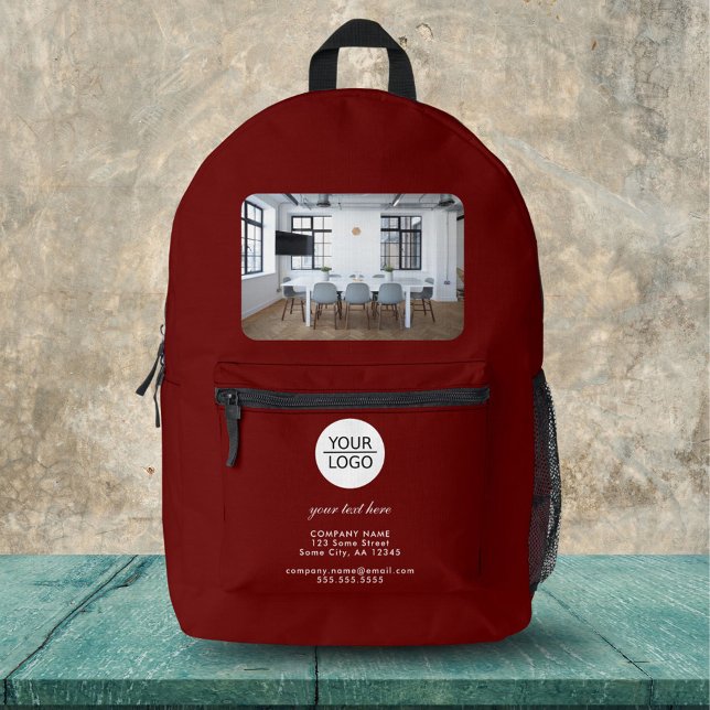 Add your Logo Custom Text Red Company Photo  Printed Backpack (Creator Uploaded)