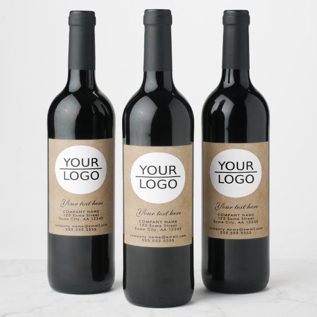 Add your Logo Custom Text Rustic Beige Promotion Wine Label (Bottles)