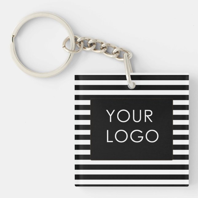 Add Your Logo Customisable Business Black Stripe   Key Ring (Front)