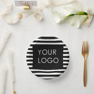 Add Your Logo Customisable Business Black Stripe Paper Plate
