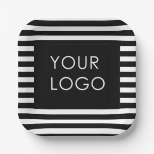 Add Your Logo Customisable Business Black Stripe   Paper Plate