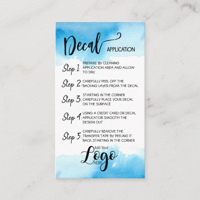 ADD YOUR LOGO decal application CARE CARDS vinyl (Front)