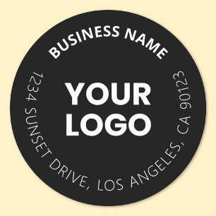 Add Your Logo & Editable Circular Text Black White Classic Round Sticker