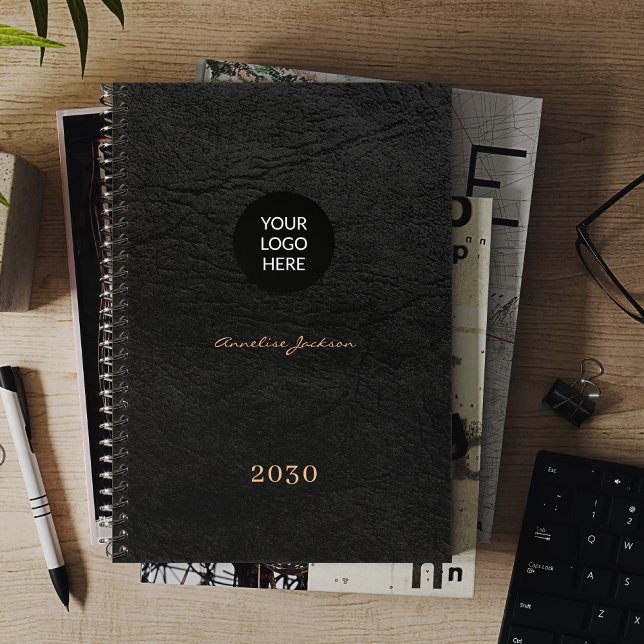 Add your logo elegant black leather 2026 planner (Creator Uploaded)