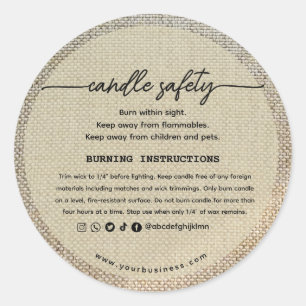 Add your Logo Elegant Rustic Candle safety Label
