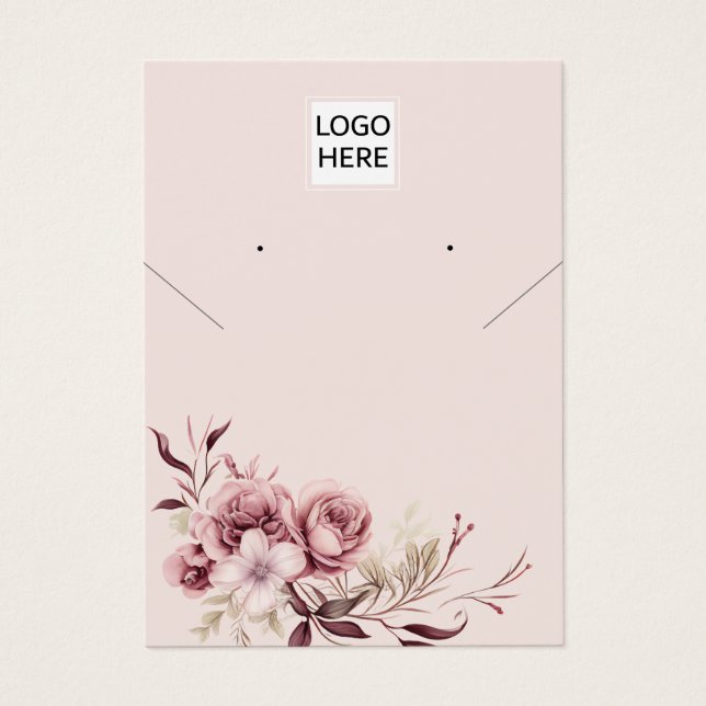 Add your logo floral necklace earring display card (Front)