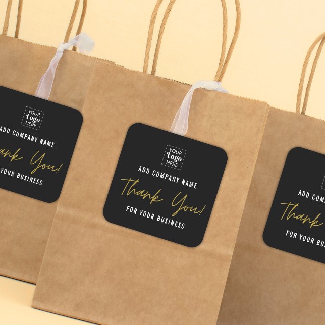 Add Your Logo Gold Thank You For Your Business Square Sticker (Creator Uploaded)
