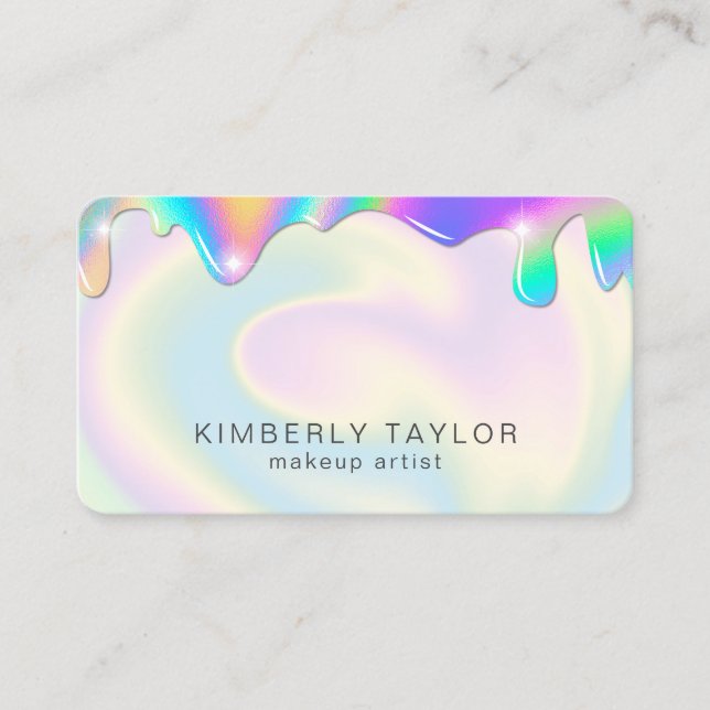 add your logo holographic modern makeup girly business card (Front)