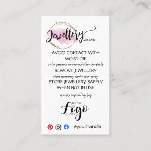 ADD YOUR LOGO jewellery CARE CARDS small business 