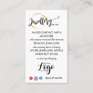 ADD YOUR LOGO jewellery CARE CARDS small business 