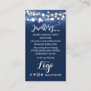 ADD YOUR LOGO jewellery CARE CARDS small UK blue