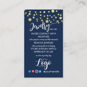 ADD YOUR LOGO jewellery CARE CARDS small US blue