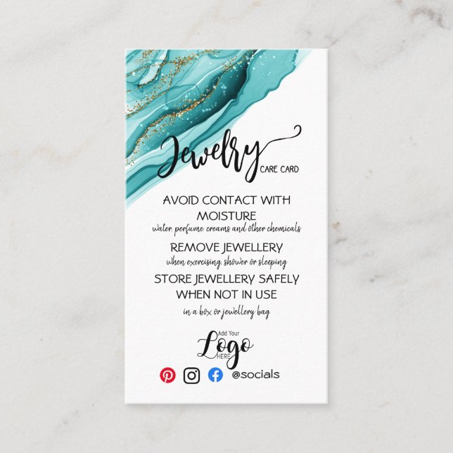 ADD YOUR LOGO jewellery CARE CARDS UK (Front)