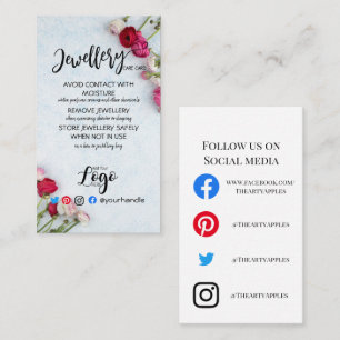 ADD YOUR LOGO jewellery CARE CARDS UK white flower