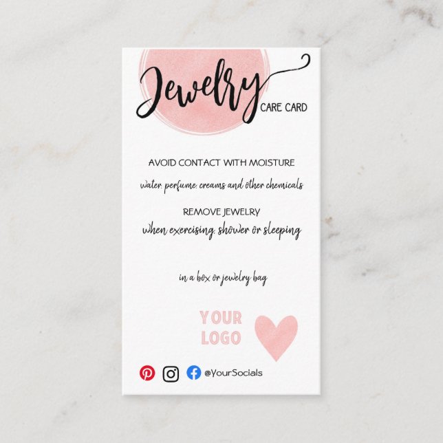 ADD YOUR LOGO JEWELRY CARE CARDS (Front)