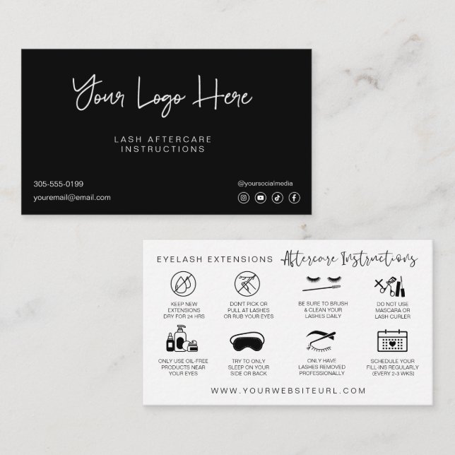 Add your logo lash aftercare instructions cards (Front/Back)