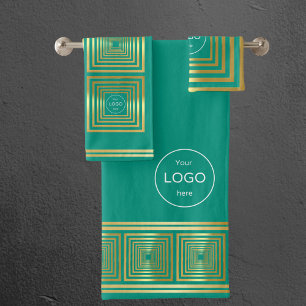Add your logo luxury mint green gold Towel set
