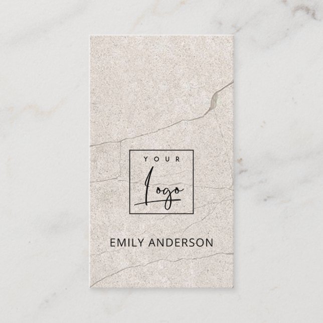 ADD YOUR LOGO MINIMAL BEIGE MARBLE STONE TEXTURE BUSINESS CARD (Front)