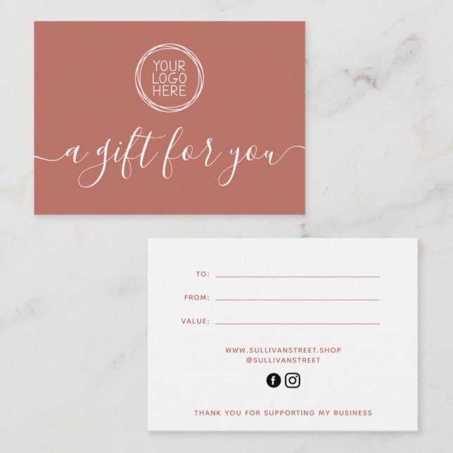 Add Your Logo Minimalist Gift Certificate Note Car Card (Front/Back)