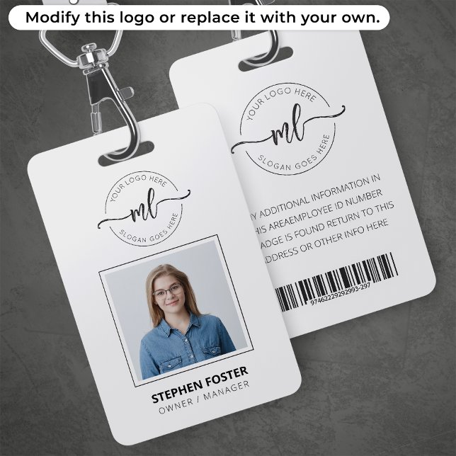 Add Your Logo Minimalist Monogram Initial Employee ID Badge (Creator Uploaded)