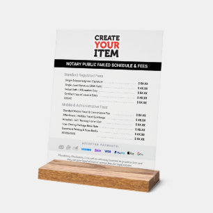 Add your Logo Mobile Notary Public Price List Fees Acrylic Sign