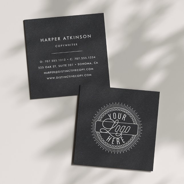 Add Your Logo | Modern Black and White Square Business Card (Creator Uploaded)
