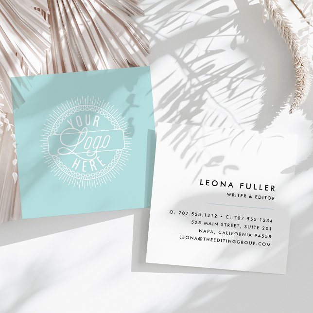 Add Your Logo | Modern Black, White and Sea Square Business Card (Creator Uploaded)