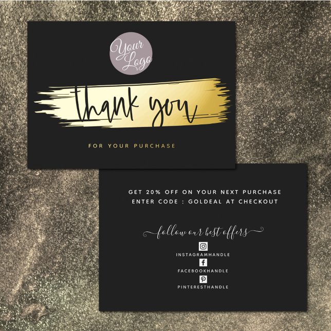    Add Your Logo Modern Black White Gold Thank You Foil Holiday Card (Creator Uploaded)